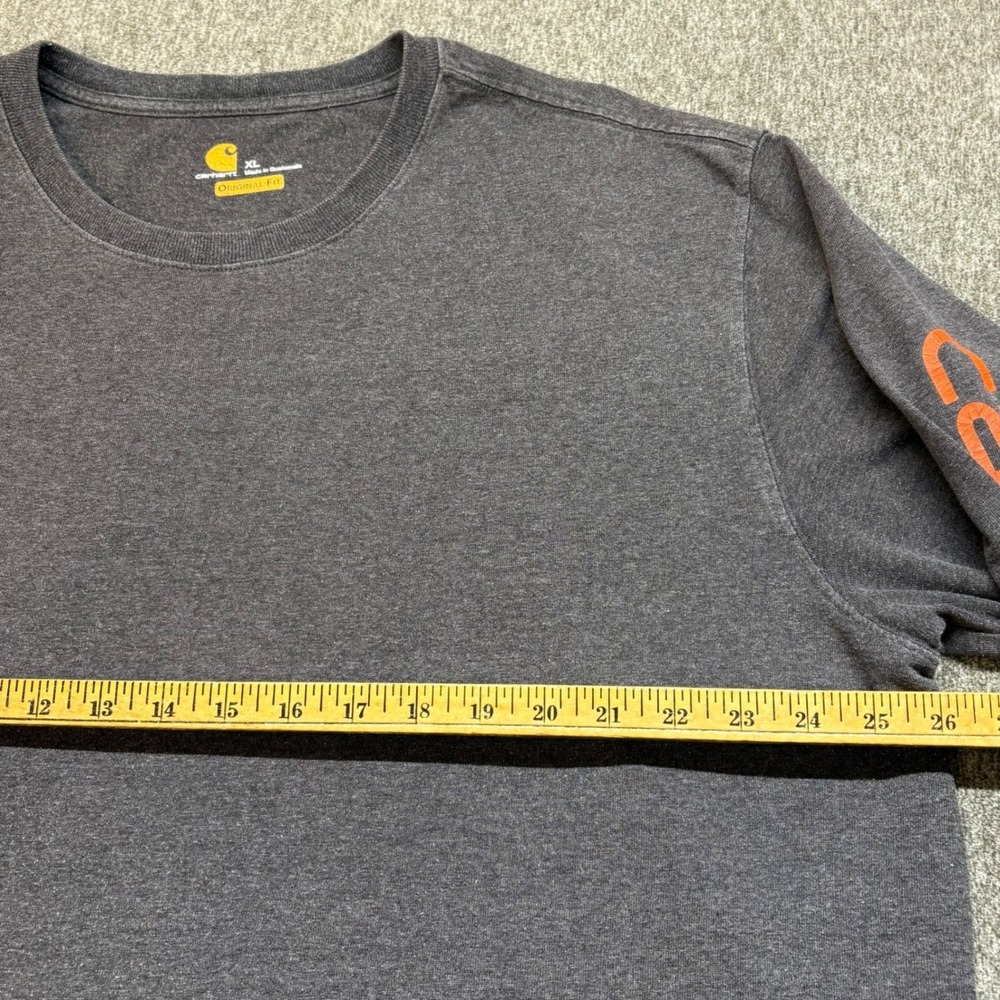 Carhartt Mens XL Long Sleeve‎ T-Shirt Charcoal Gray Orange Sleeve Logo K231 CRH - Picture 4 of 8